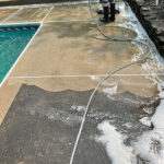Outdoor pool concrete before and after pressure washing in Pittsburgh PA